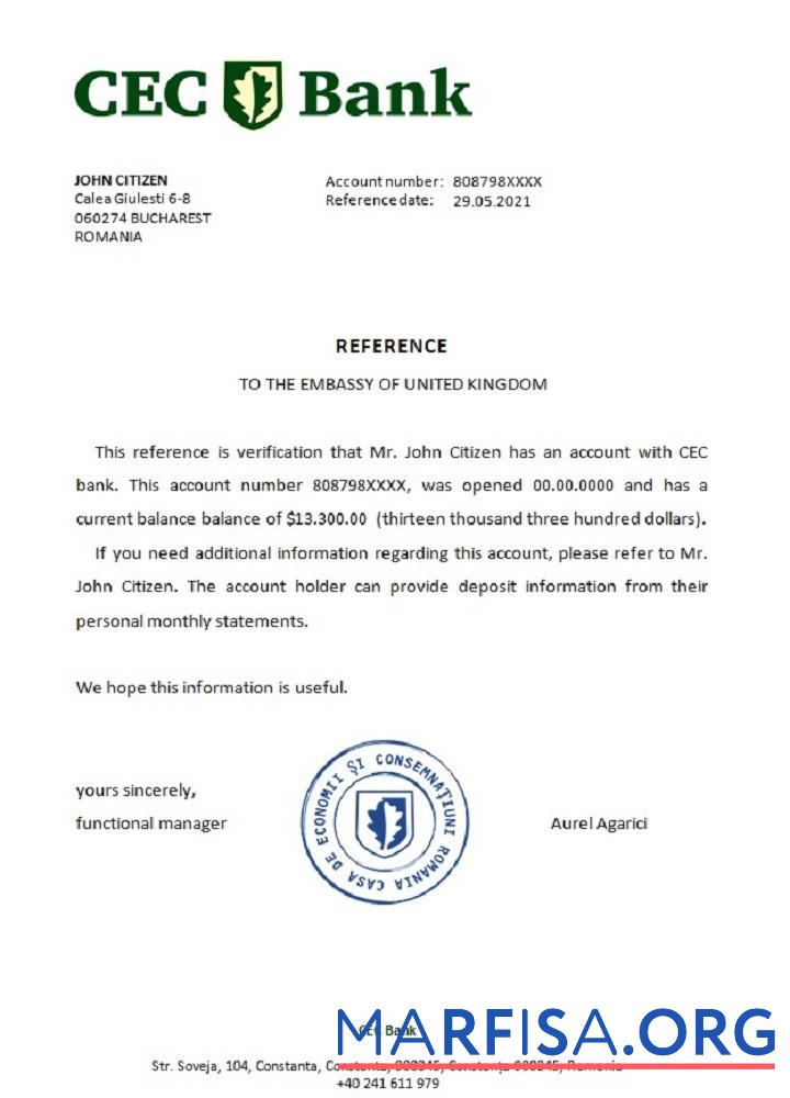 Realistic Romania CEC Bank reference real example